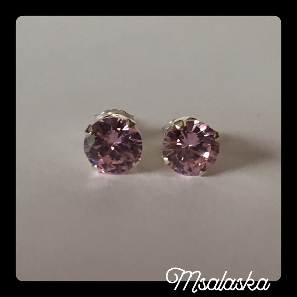 Sterling Silver Lavander Stud CZ Earrings - Picture 1 of 4